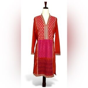 Khaadi Pret Embroidered Pakistani Kurta in Shades of Red, Pink, Orange, size 14